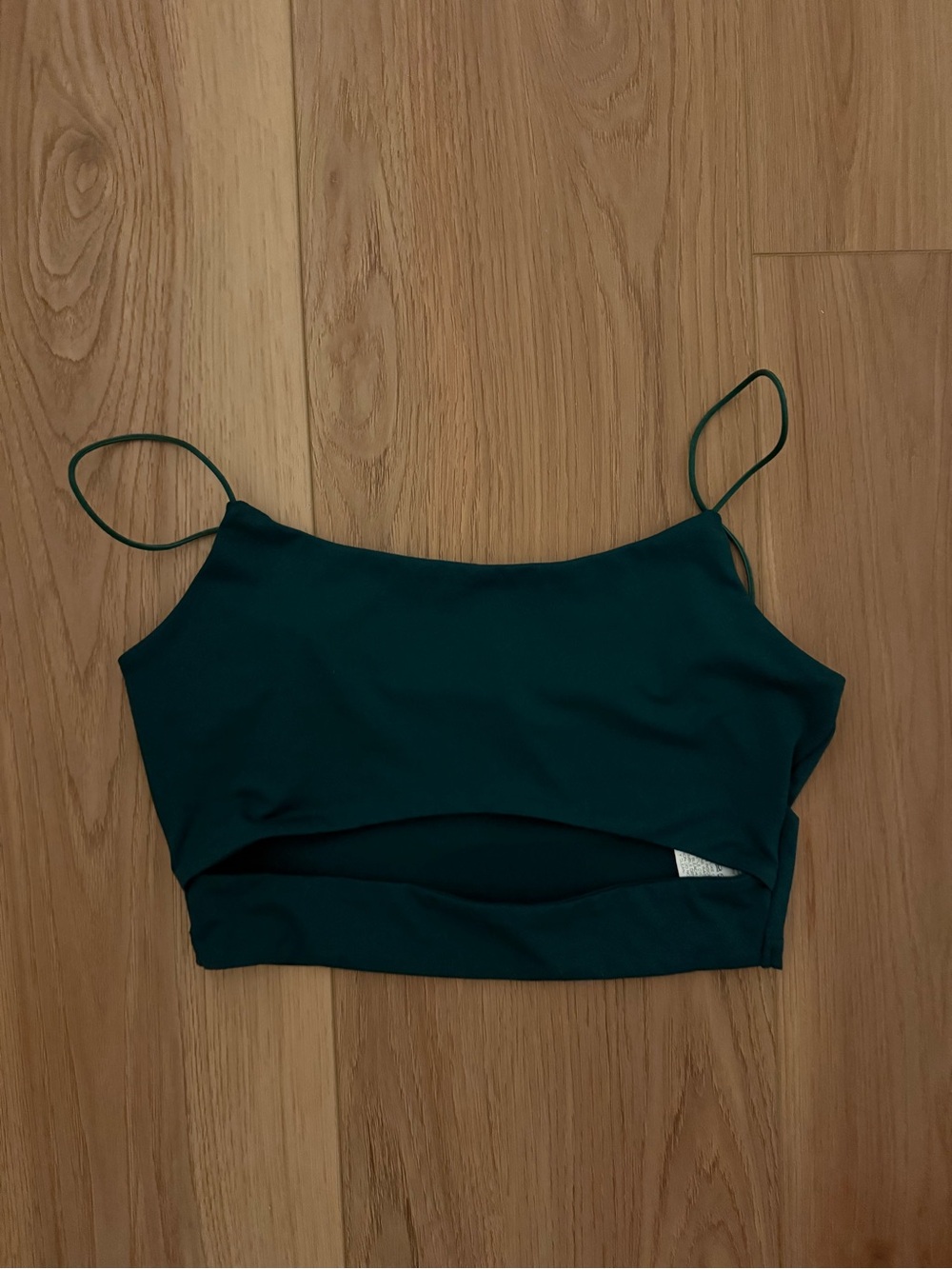 SHEIN forest Green crop cami Top, size small. Spaghetti strap. Cut out